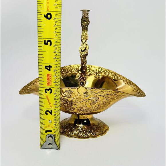 Holiday Imports Gold Plated Metal Basket with Handle Pedestal Floral Decor - Picture 9 of 10